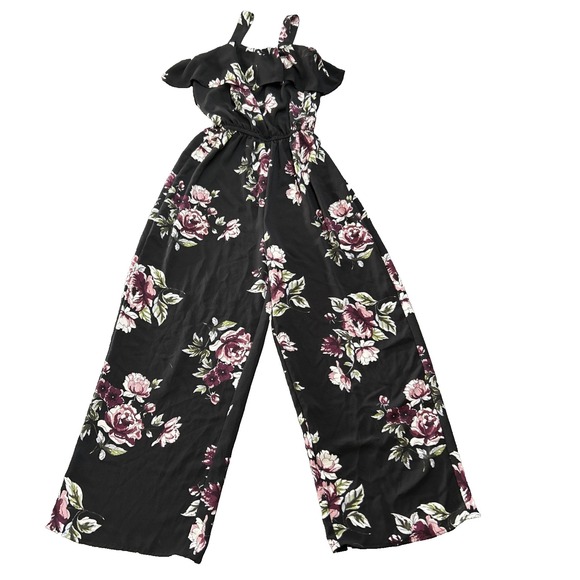 Xhilaration Women's Black Floral Off The Shoulder Boho Jumpsuit Size XS - Picture 1 of 6